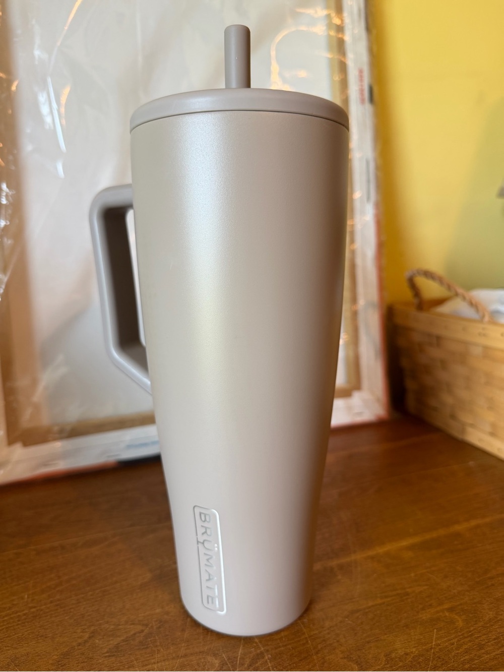 Brumate Taupe Travel Tumbler with Handle and Straw